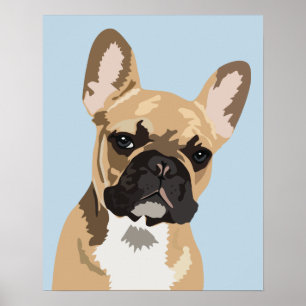 Cute Blue Fransk Bulldog Frenchie Poster