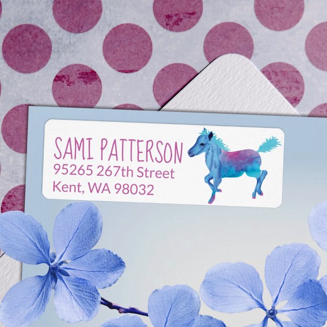 Cute Blue Galloping Pony-adressetikett Lakan Returadress Etikett (blue aqua galloping pony return address label mailing sticker pony ride birthday party theme)