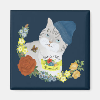 Cute Blue Gangster Kattunge Tecknad Illustration Magnet