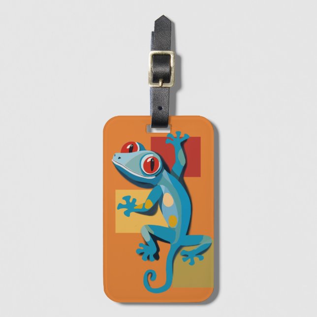 Cute Blue Gecko Reptile Älskare Bagagebricka (Framsida vertikal)