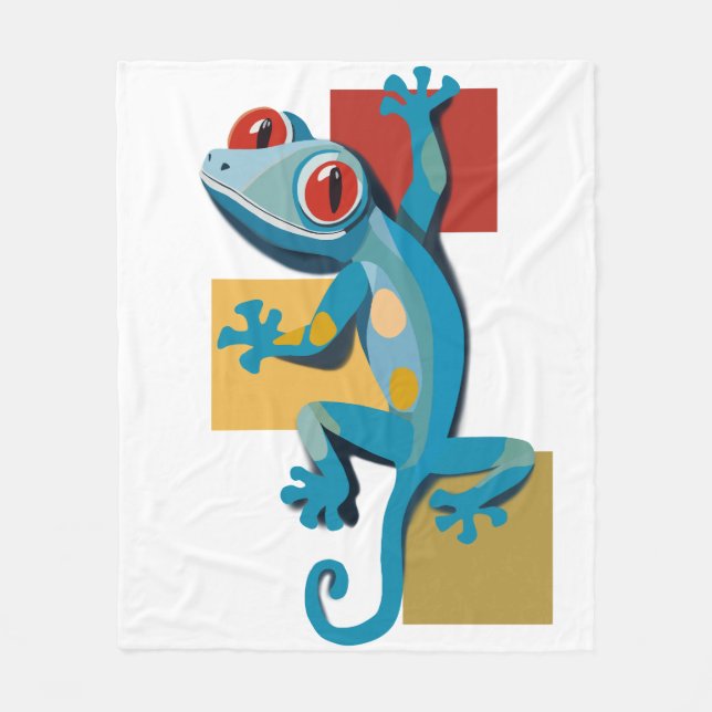 Cute Blue Gecko Reptile Älskare Fleecefilt (Framsidan)