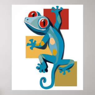 Cute Blue Gecko Reptile Älskare Poster