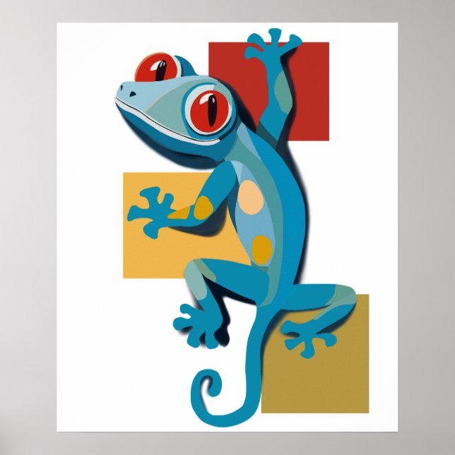 Cute Blue Gecko Reptile Älskare Poster (Framsidan)