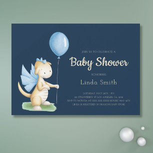 Cute Blue Gender Neutral Dragon Baby Shower Inbjudningar