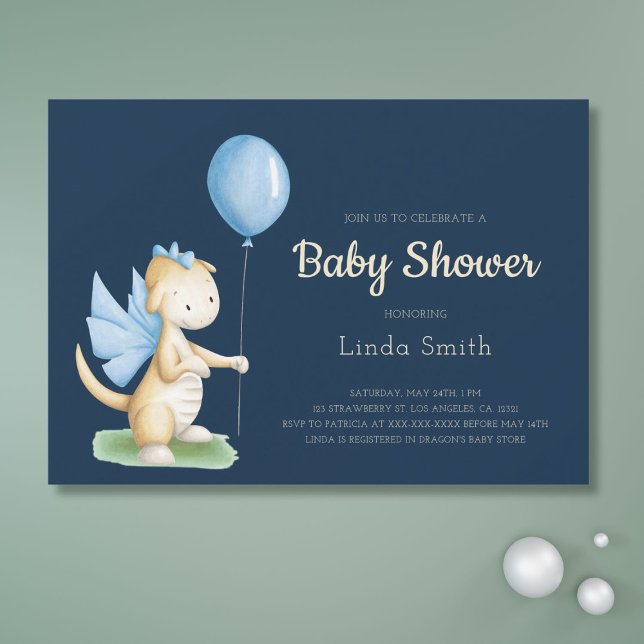 Cute Blue Gender Neutral Dragon Baby Shower Inbjudningar (Skapare uppladdad)