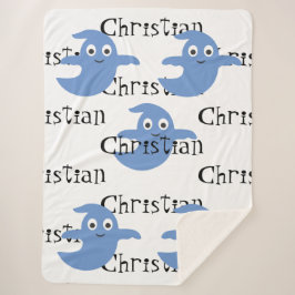 Cute Blue Ghost Halloween Blanket med Namn