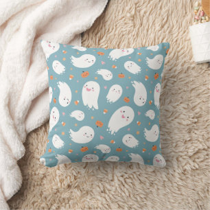 Cute Blue Ghost och Pumpkin Kudde