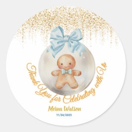 Cute blue Gingerbread boy Bauble Christmas Runt Klistermärke