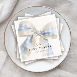 Cute Blue Gingham Checks Bow Baby Shower Pappersservett