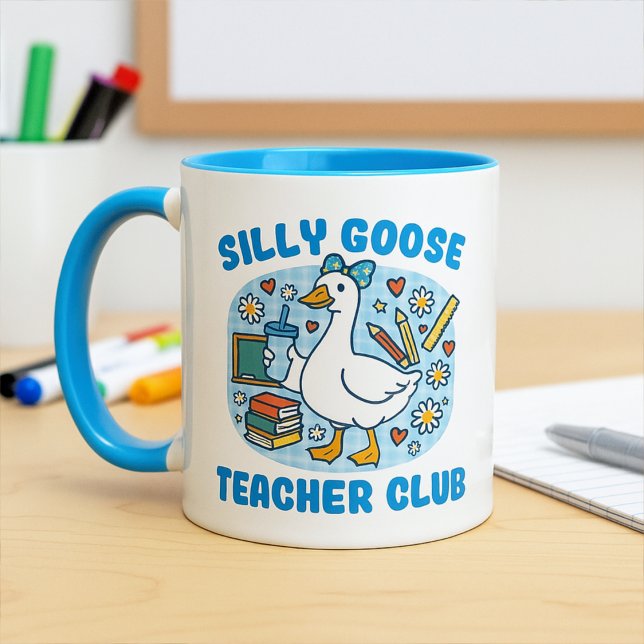 Cute Blue Gingham Silly Goose Teacher Club Mugg (Skapare uppladdad)