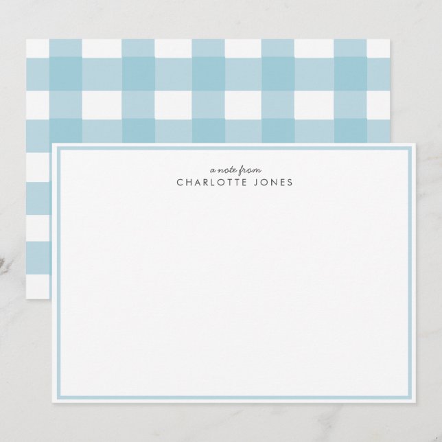 Cute Blue Gingham Vichy Check Mönster Stationery Anteckningskort (Fram/baksida)