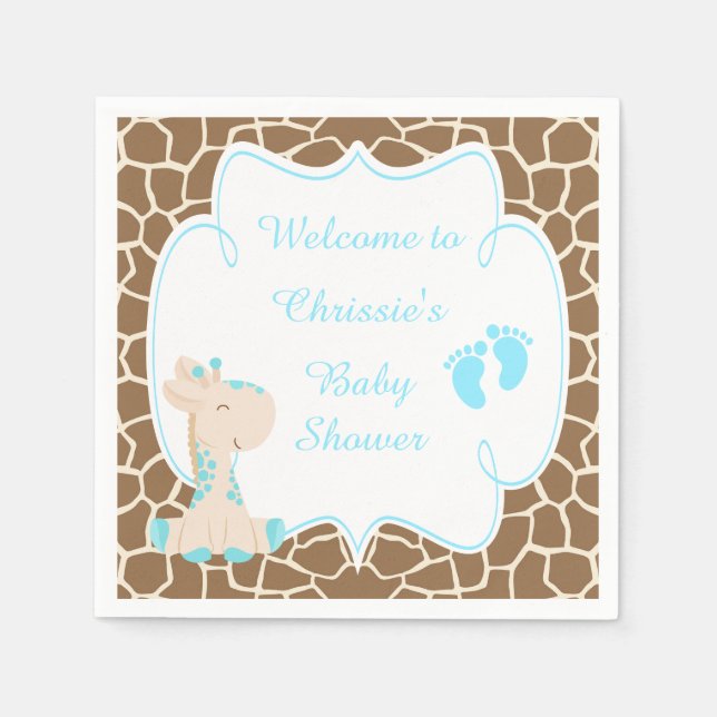 Cute Blue Giraffe Baby Shower Pappersservett (Framsidan)