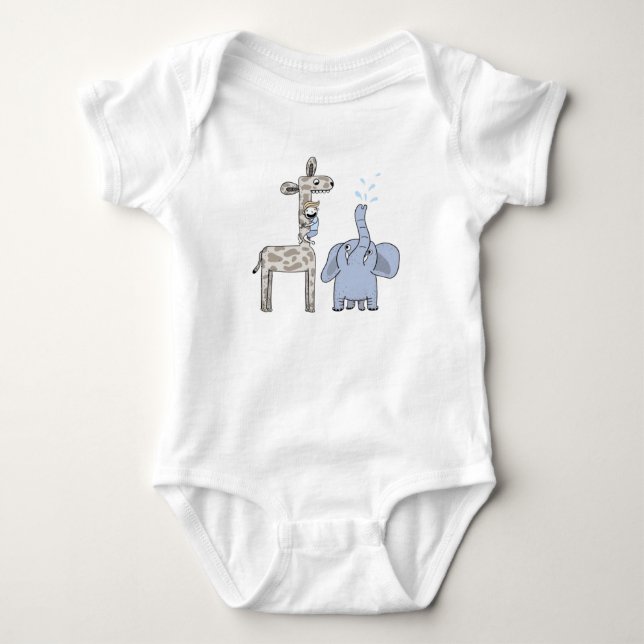 Cute Blue Giraffes Baby Bodysuit - Whimsical  T Shirt (Framsida)