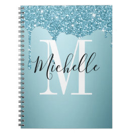 Cute Blue glitter monogram bärbar dator Anteckningsbok