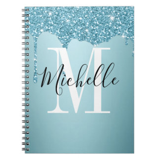 Cute Blue glitter monogram bärbar dator Anteckningsbok