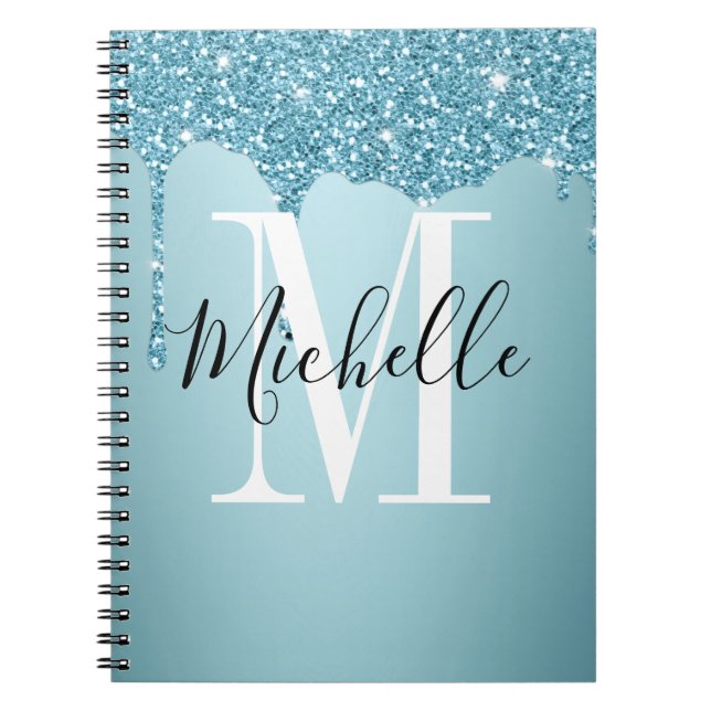 Cute Blue glitter monogram bärbar dator Anteckningsbok (Framsidan)