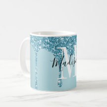 Cute Blue glitter monogram kaffe mugg