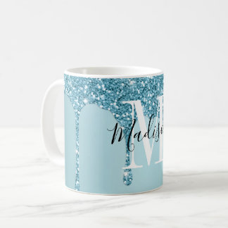 Cute Blue glitter monogram kaffe mugg