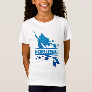 Cute Blue Glitter Sjöjungfru Monogram Namn födelse T Shirt