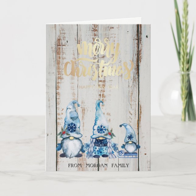 Cute Blue Gnomes God jul Helgkort (Framsida)