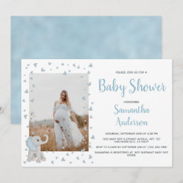 Cute Blue Grått Baby Elephant Watercolor Photo Inbjudningar