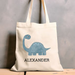 Cute Blue Grått Dinosaur Personlig Tote Bag Tygkasse<br><div class="desc">De här barnens väska har en söt illustration av en gråblå dinosaurie. Anpassa den med ditt barns namn i svart brev. Gör en underbar väska i bok!</div>