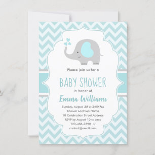 Cute Blue Grått Elephant Boy Shower Inbjudningar