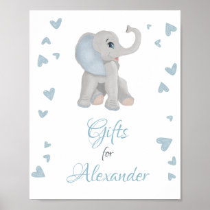 Cute Blue Grått Elephant Gifts Boy Shower Sign Poster