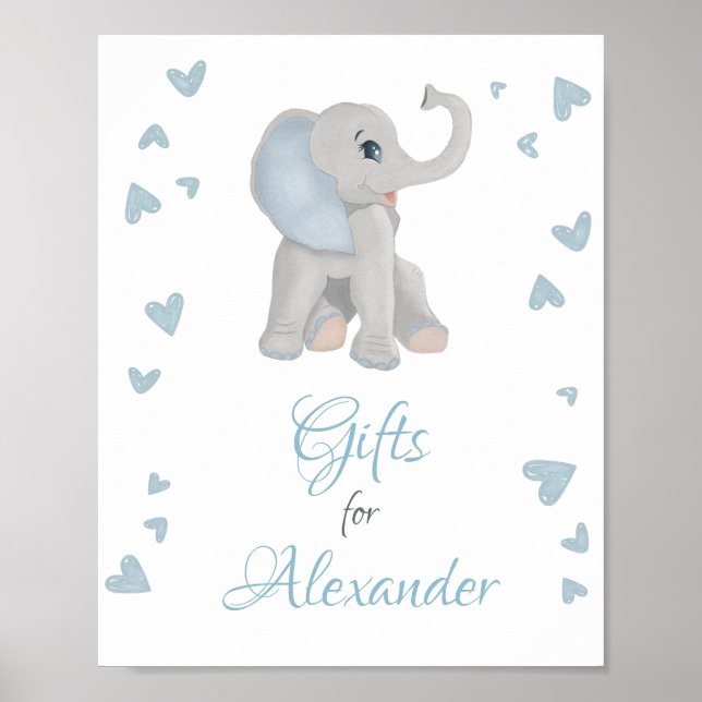 Cute Blue Grått Elephant Gifts Boy Shower Sign Poster (Framsidan)