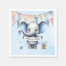 Cute Blue Grått Elephant Welcome Pojke Shower