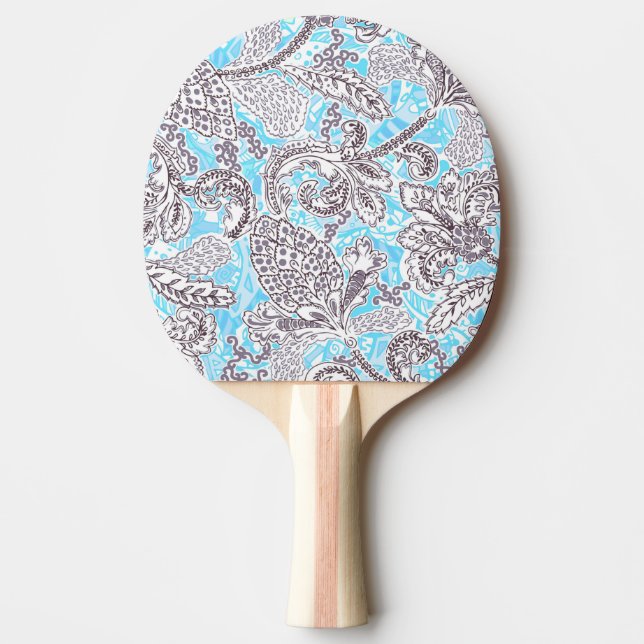 Cute blue grått klassisk blommigt pingisracket (Framsidan)