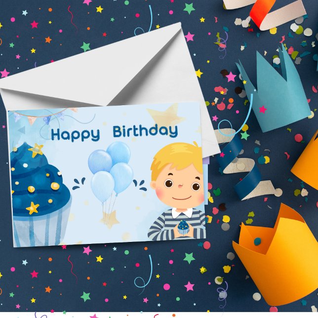 Cute Blue Grattis på födelsedagen Card - Friendly  Tack Kort (Skapare uppladdad)