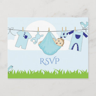 Cute Blue Grönt Boy Shower OSA Postcard Vykort