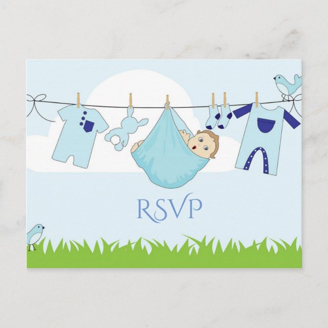 Cute Blue Grönt Boy Shower OSA Postcard Vykort (Framsida)