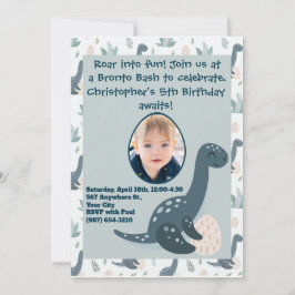 Cute Blue Grönt Dinosaur Anpassningsbar Photo and Inbjudningar