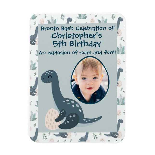 Cute Blue Grönt Dinosaur Anpassningsbar Photo and  Magnet (Vertikal)