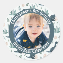 Cute Blue Grönt Dinosaur Anpassningsbar Photo and Runt Klistermärke