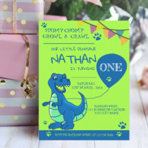 Cute Blue Grönt Dinosaur första födelsedag