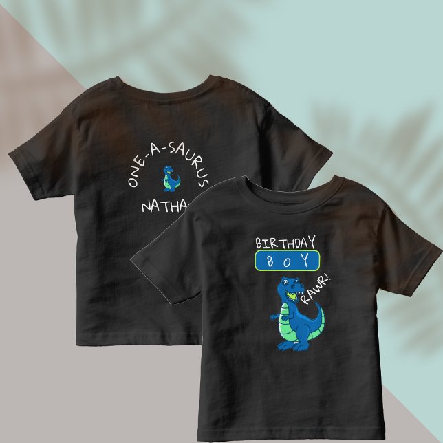 Cute Blue Grönt Dinosaur första födelsedag T Shirt (Cute Blue Green Dinosaur First Birthday Toddler T-shirt)