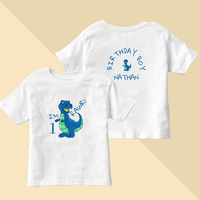 Cute Blue Grönt Dinosaur första födelsedag T Shirt (Cute Blue Green Dinosaur First Birthday Toddler T-shirt)