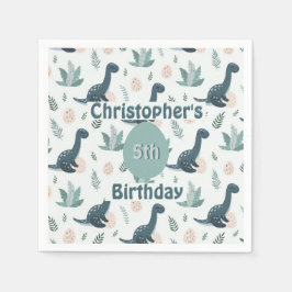 Cute Blue Grönt Dinosaur med Foliage and Eggs Pappersservett