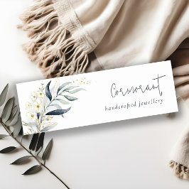 Cute Blue Grönt Guld Leafy Botanical Blommigt Bunc Mini Visitkort