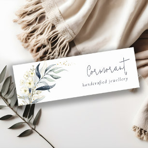 Cute Blue Grönt Guld Leafy Botanical Blommigt Bunc Mini Visitkort