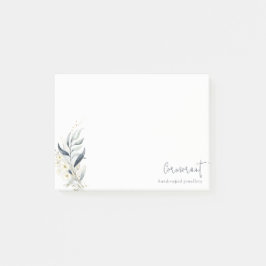 Cute Blue Grönt Guld Leafy Botanical Blommigt Bunc Post-it Block