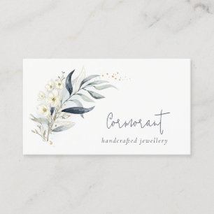 Cute Blue Grönt Guld Leafy Botanical Blommigt Bunc Visitkort