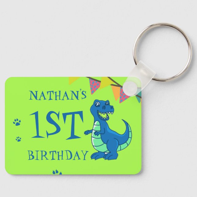 Cute Blue Grönt Tass Dinosaur Thame Birthday Favor Nyckelring (Framsida)