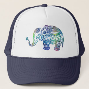 Cute Blue & Grönt Tones Flower Elephant Keps