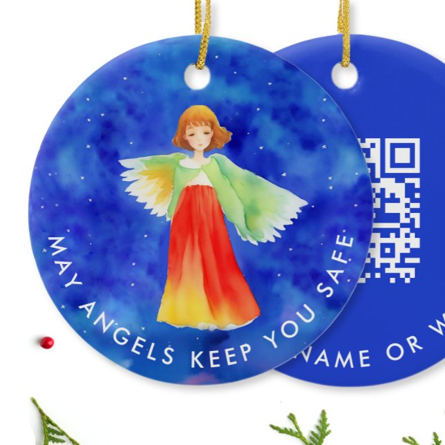 Cute Blue Guardian Angel-webbplats QR-kodskannings Julgransprydnad Keramik (Skapare uppladdad)