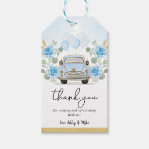 Cute Blue Guld Blommigt  Äventyr Baby Shower Presentetikett