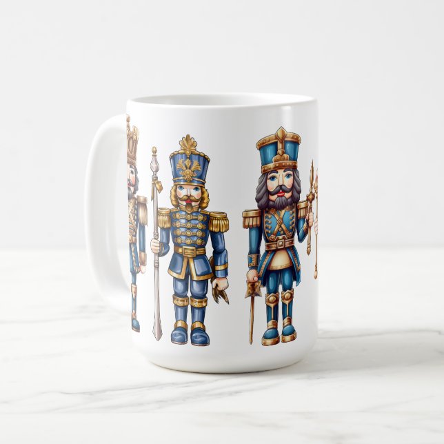 CUTE BLUE & GULD CHRISTMAS NUTCRACKER SOLDIERS KAFFEMUGG (Framsida vänster)